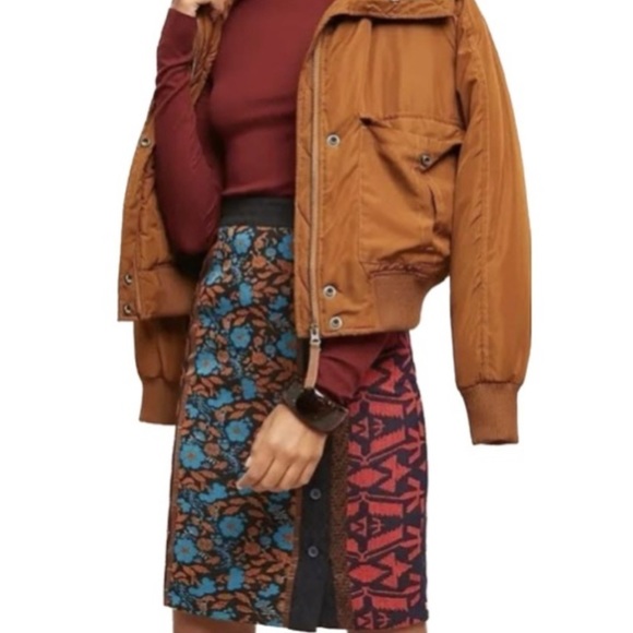 Anthropologie Dolan Patchwork Floral Geometric Boho Button Center Skirt medium - Picture 2 of 11